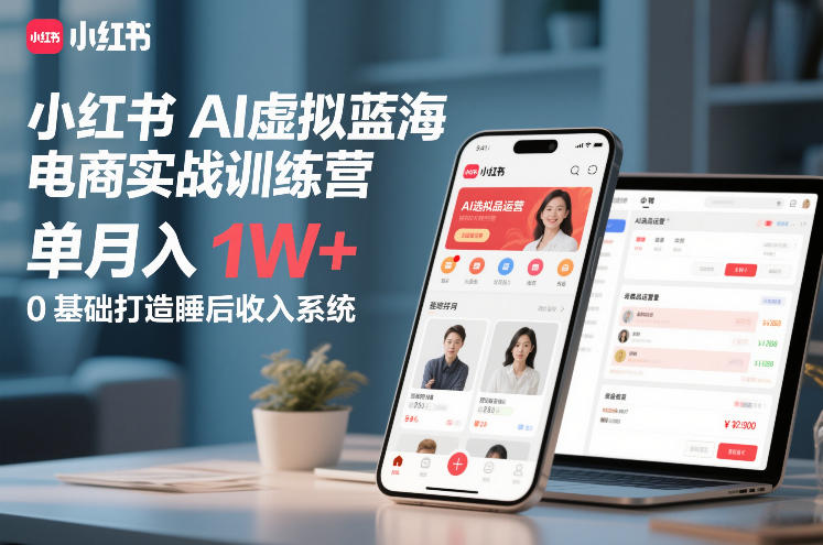 小红书AI虚拟蓝海电商实战训练营,单月入1W+,0基础打造睡后收入系统网创吧-网创项目资源站-副业项目-创业项目-搞钱项目网创吧