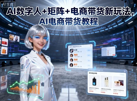 AI数字人+矩阵+电商带货新玩法，AI电商带货教程网创吧-网创项目资源站-副业项目-创业项目-搞钱项目网创吧