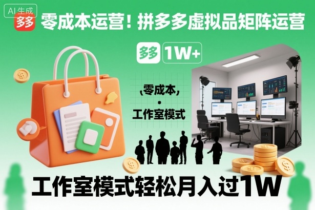 零成本运营！拼多多虚拟品矩阵运营，工作室模式轻松月入过1W网创吧-网创项目资源站-副业项目-创业项目-搞钱项目网创吧