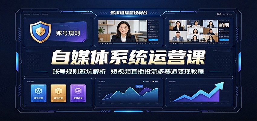 自媒体系统运营课:账号规则避坑解析,短视频直播投流多赛道变现教程网创吧-网创项目资源站-副业项目-创业项目-搞钱项目网创吧
