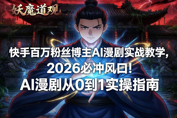 快手百万粉丝博主AI漫剧实战教学,2026必冲风口!AI漫剧从0到1实操指南网创吧-网创项目资源站-副业项目-创业项目-搞钱项目网创吧