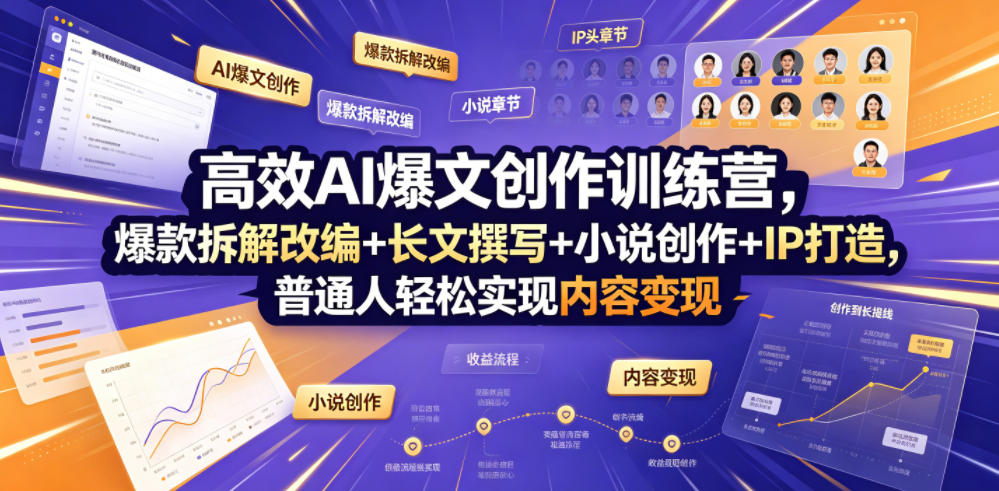 高效AI爆文创作训练营,爆款拆解改编+长文撰写+小说创作+IP打造,普通人轻松实现内容变现网创吧-网创项目资源站-副业项目-创业项目-搞钱项目网创吧
