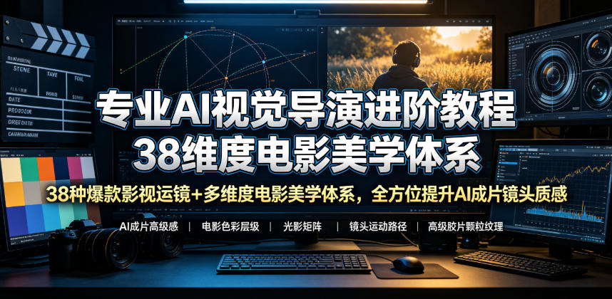专业AI视觉导演进阶教程，38种爆款影视运镜+多维度电影美学体系，全方位提升AI成片高级感与镜头质感网创吧-网创项目资源站-副业项目-创业项目-搞钱项目网创吧