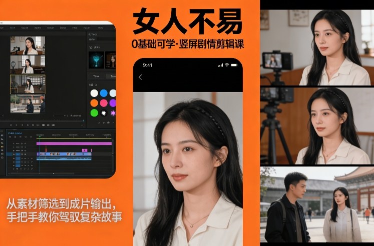 0基础可学!《女人不易》竖屏剧情剪辑课,从素材筛选到成片输出,手把手教你驾驭复杂故事网创吧-网创项目资源站-副业项目-创业项目-搞钱项目网创吧