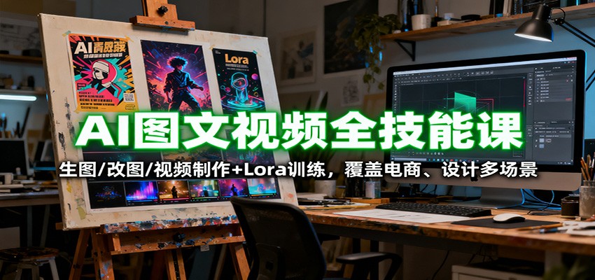 AI图文视频全技能课:生图/改图/视频制作+Lora训练,覆盖电商 、设计多场景网创吧-网创项目资源站-副业项目-创业项目-搞钱项目网创吧