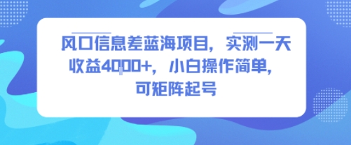 风口信息差蓝海项目,实测一天收益4k+,小白操作简单,可矩阵起号网创吧-网创项目资源站-副业项目-创业项目-搞钱项目网创吧