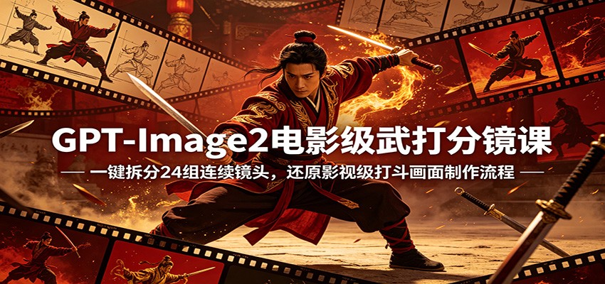 GPT-Image2电影级武打分镜课:一键拆分24组连续镜头,还原影视级打斗画面制作流程网创吧-网创项目资源站-副业项目-创业项目-搞钱项目网创吧