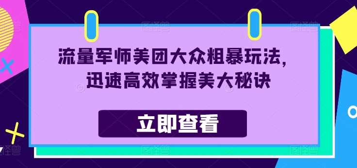 流量军师美团大众粗暴玩法,迅速高效掌握美大秘诀网创吧-网创项目资源站-副业项目-创业项目-搞钱项目网创吧