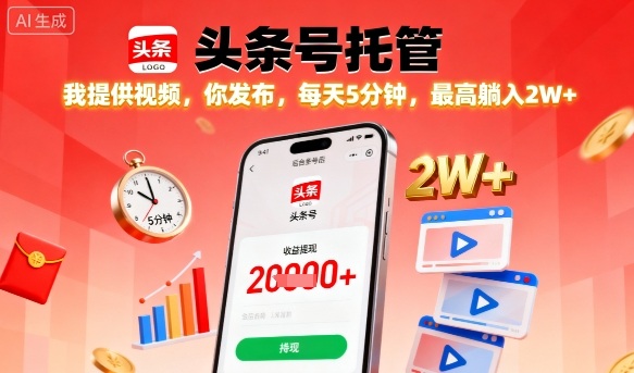 【头条号托管】我提供视频,你发布,每天5分钟,最高躺入2W+【揭秘】网创吧-网创项目资源站-副业项目-创业项目-搞钱项目网创吧
