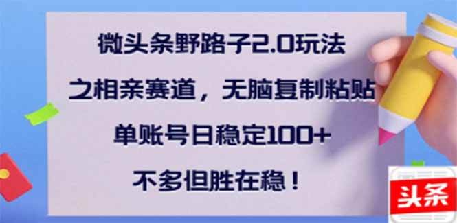 （14334期）微头条野路子2.0玩法之相亲赛道，无脑搬砖复制粘贴，单账号日稳定300+...网创吧-网创项目资源站-副业项目-创业项目-搞钱项目网创吧