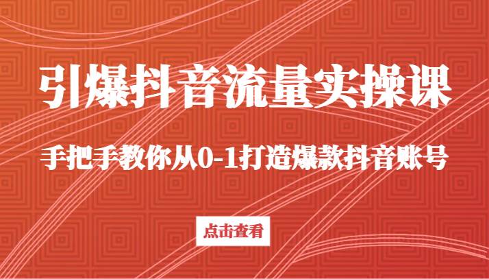 引爆抖音流量实操课,手把手教你从0-1打造爆款抖音账号(27节课)网创吧-网创项目资源站-副业项目-创业项目-搞钱项目网创吧