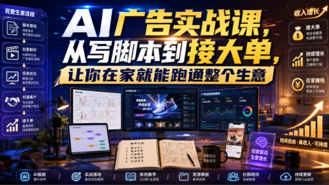 AI广告实战课,从写脚本到接大单,让你在家就能跑通整个生意【原创双语字幕】网创吧-网创项目资源站-副业项目-创业项目-搞钱项目网创吧