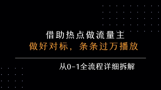 借力热点，乘顺风车玩流量主，条条过万播放， 每月收益5k+，从0-1全流程详细拆解网创吧-网创项目资源站-副业项目-创业项目-搞钱项目网创吧