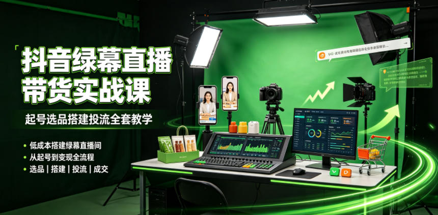 某社群抖音绿幕直播带货实战课,起号选品搭建投流全套教学,低成本搭建绿幕直播间网创吧-网创项目资源站-副业项目-创业项目-搞钱项目网创吧