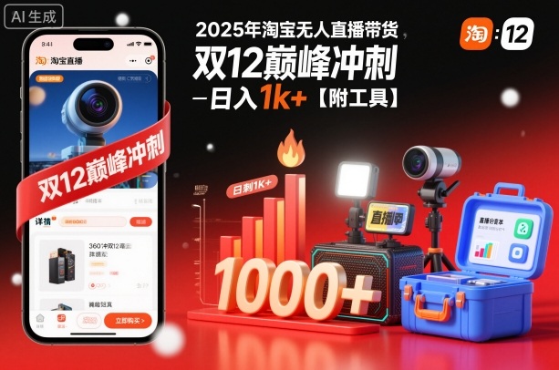 2025年淘宝无人直播带货，冲刺双12，日入1k+【附工具】【揭秘】网创吧-网创项目资源站-副业项目-创业项目-搞钱项目网创吧