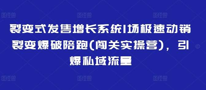 裂变式发售增长系统1场极速动销裂变爆破陪跑(闯关实操营),引爆私域流量网创吧-网创项目资源站-副业项目-创业项目-搞钱项目网创吧