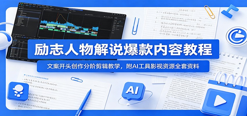 励志人物解说爆款内容教程：文案开头创作分阶剪辑教学，附AI 工具影视资源全套资料网创吧-网创项目资源站-副业项目-创业项目-搞钱项目网创吧