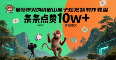 最新爆火的峨眉山猴子短视频制作教程,条条点赞10w+,谁做谁火【教程+提示词】网创吧-网创项目资源站-副业项目-创业项目-搞钱项目网创吧