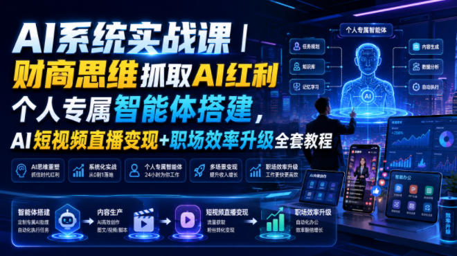 AI系统实战课|财商思维抓取AI红利|个人专属智能体搭建,AI短视频直播变现+职场效率升级全套教程网创吧-网创项目资源站-副业项目-创业项目-搞钱项目网创吧