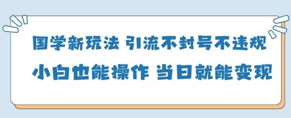 国学新玩法,引流不封号不违规小白也能操作,当日就能变现网创吧-网创项目资源站-副业项目-创业项目-搞钱项目网创吧