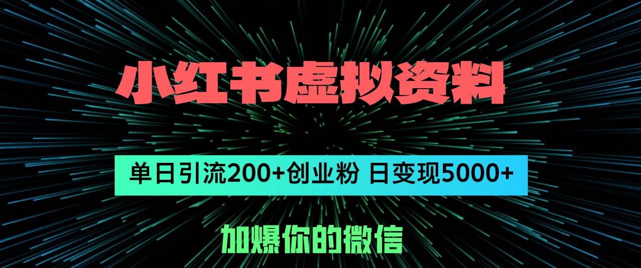 (12164期)小红书虚拟资料日引流200+创业粉,单日变现5000+网创吧-网创项目资源站-副业项目-创业项目-搞钱项目网创吧