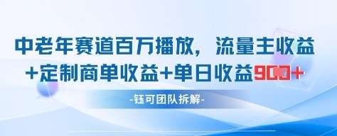 中老年赛道百万播放+流量主收益+定制收益，单日收益9张网创吧-网创项目资源站-副业项目-创业项目-搞钱项目网创吧