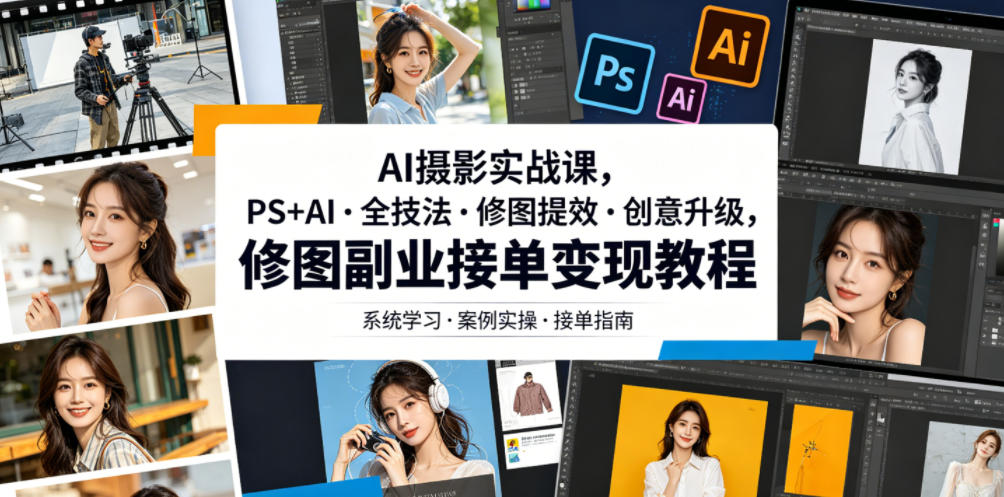 AI摄影实战课,PS+AI・全技法・修图提效・创意升级,修图副业接单变现教程网创吧-网创项目资源站-副业项目-创业项目-搞钱项目网创吧