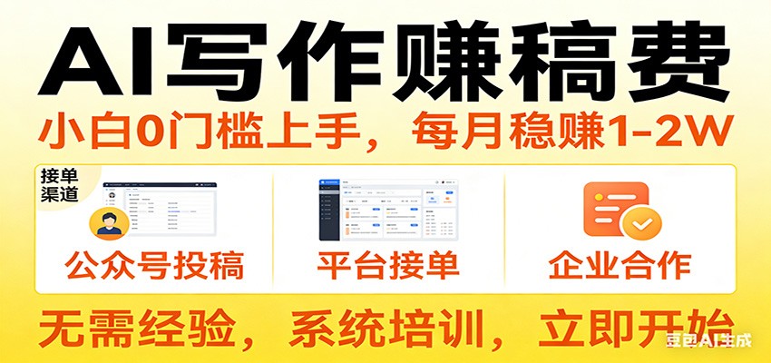 用AI写作赚稿费，提供接单渠道，每月稳赚1-2W，小白0门槛上手！网创吧-网创项目资源站-副业项目-创业项目-搞钱项目网创吧