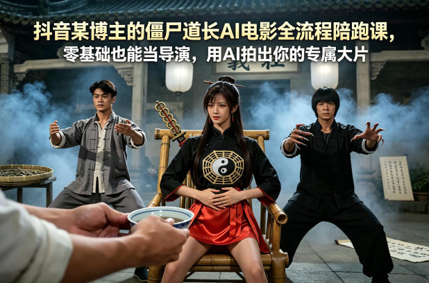 抖音某博主的僵尸道长AI电影全流程陪跑课，零基础也能当导演，用AI拍出你的专属大片网创吧-网创项目资源站-副业项目-创业项目-搞钱项目网创吧