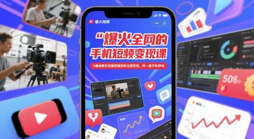 爆火全网的手机短视频变现课,0基础教你拍摄剪辑涨粉运营变现,用一部手机挣钱网创吧-网创项目资源站-副业项目-创业项目-搞钱项目网创吧