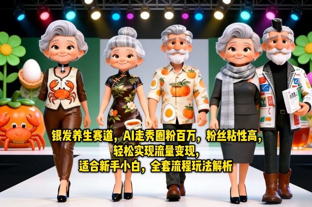 银发养生赛道,AI走秀圈粉百万,粉丝粘性高,轻松实现流量变现,适合新手小白,全套流程玩法解析网创吧-网创项目资源站-副业项目-创业项目-搞钱项目网创吧