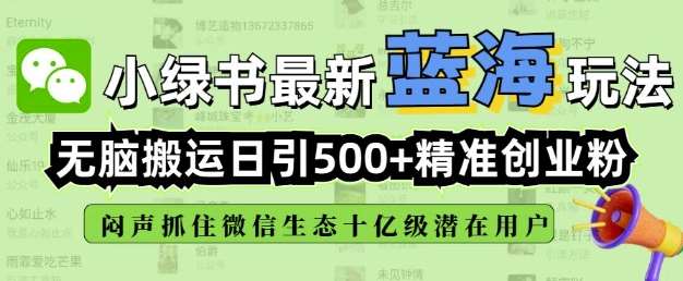 小绿书无脑搬运引流,全自动日引500精准创业粉,微信生态内又一个闷声发财的机会网创吧-网创项目资源站-副业项目-创业项目-搞钱项目网创吧