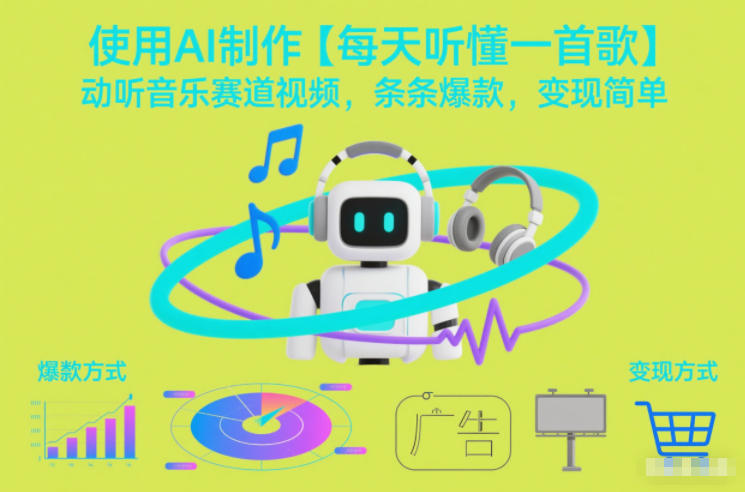 使用AI制作【每天听懂一首歌】动听音乐赛道视频,条条爆款,变现简单网创吧-网创项目资源站-副业项目-创业项目-搞钱项目网创吧