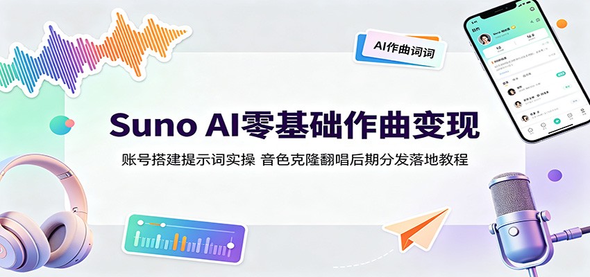 Suno AI零基础作曲变现:账号搭建提示词实操,音色克隆翻唱后期分发落地教程网创吧-网创项目资源站-副业项目-创业项目-搞钱项目网创吧