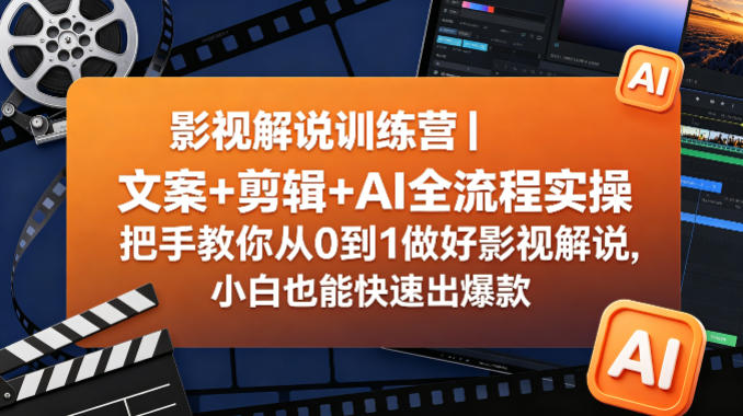 影视解说训练营|文案+剪辑+AI全流程实操,把手教你从0到1做好影视解说,小白也能快速出爆款网创吧-网创项目资源站-副业项目-创业项目-搞钱项目网创吧