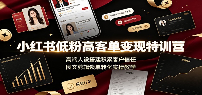 小红书低粉高客单变现特训营：高端人设搭建积累客户信任，图文剪辑谈单转化实操教学网创吧-网创项目资源站-副业项目-创业项目-搞钱项目网创吧