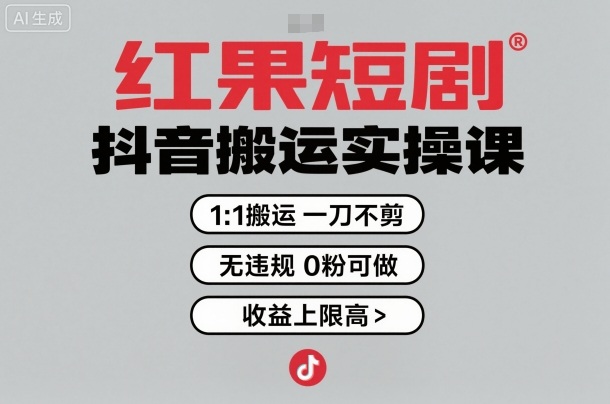 红果短剧拉新之抖音搬运实操课,1:1搬运,一刀不剪,无违规,0粉可做,收益上限高网创吧-网创项目资源站-副业项目-创业项目-搞钱项目网创吧