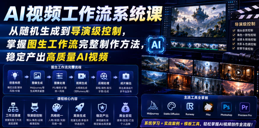 AI视频工作流系统课,从随机生成到导演级控制,掌握图生工作流完整制作方法,稳定产出高质量AI视频网创吧-网创项目资源站-副业项目-创业项目-搞钱项目网创吧