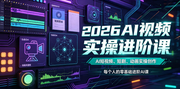 2026AI视频实操进阶课,AI短视频、短剧、动画实操创作,每个人的零基础进阶ai课网创吧-网创项目资源站-副业项目-创业项目-搞钱项目网创吧