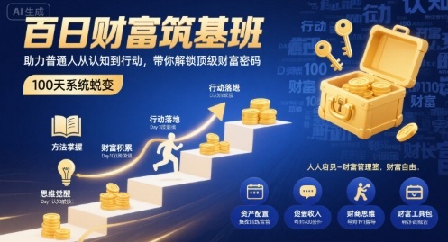 百日财富筑基班,助力普通人从认知到行动,带你解锁顶级财富密码网创吧-网创项目资源站-副业项目-创业项目-搞钱项目网创吧