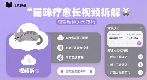 猫咪疗愈长视频拆解 &油管频道运营技巧网创吧-网创项目资源站-副业项目-创业项目-搞钱项目网创吧