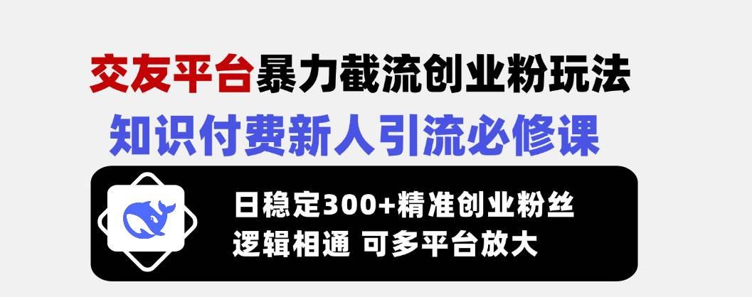 (14432期)交友平台暴力截流创业粉玩法,知识付费新人引流必修课,日稳定300+精准...网创吧-网创项目资源站-副业项目-创业项目-搞钱项目网创吧