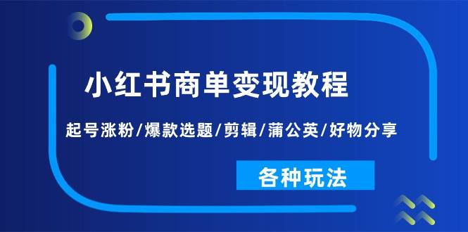 (11164期)小红书商单变现教程:起号涨粉/爆款选题/剪辑/蒲公英/好物分享/各种玩法网创吧-网创项目资源站-副业项目-创业项目-搞钱项目网创吧