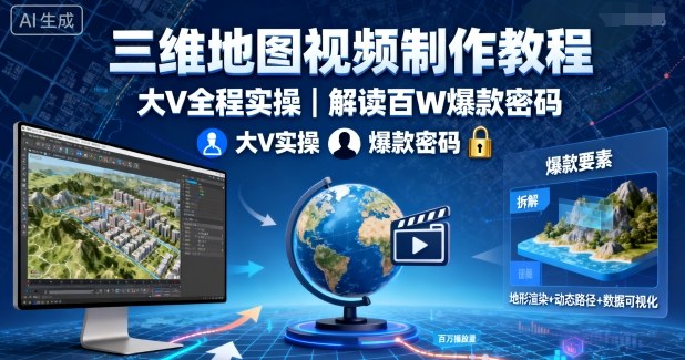 三维地图视频制作教程，大V全程实操，解读百W爆款密码网创吧-网创项目资源站-副业项目-创业项目-搞钱项目网创吧