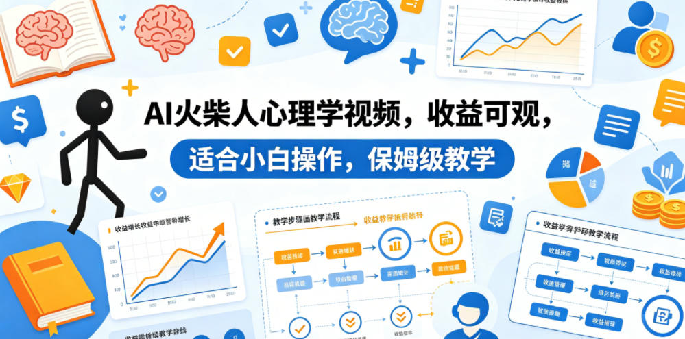 AI火柴人心理学视频,收益可观,适合小白操作,保姆级教学网创吧-网创项目资源站-副业项目-创业项目-搞钱项目网创吧