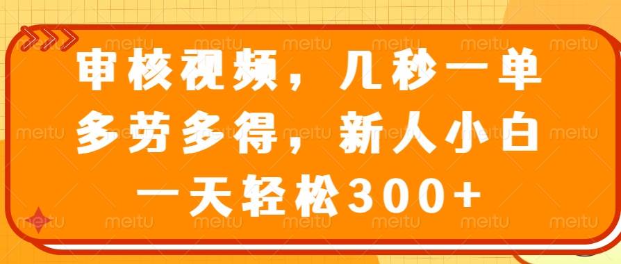 (14294期)审核视频,几秒一单,多劳多得,新人小白一天轻松300+网创吧-网创项目资源站-副业项目-创业项目-搞钱项目网创吧