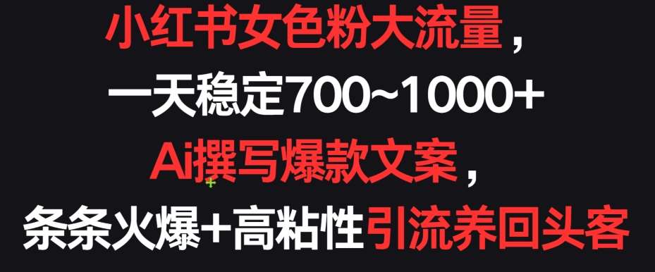 小红书女色粉大流量，一天稳定700~1000+  Ai撰写爆款文案，条条火爆+高粘性引流养回头客【揭秘】网创吧-网创项目资源站-副业项目-创业项目-搞钱项目网创吧