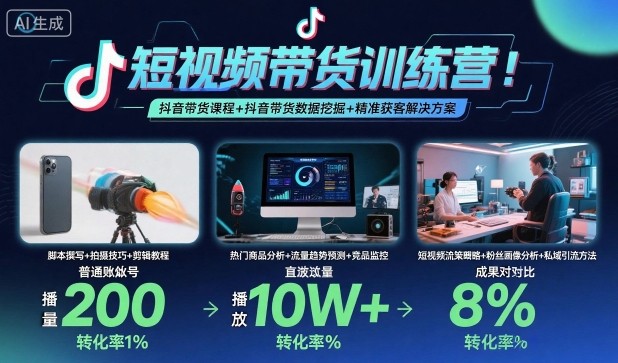 短视频带货训练营,抖音带货课程+抖音带货数据挖掘+精准获客解决方案网创吧-网创项目资源站-副业项目-创业项目-搞钱项目网创吧