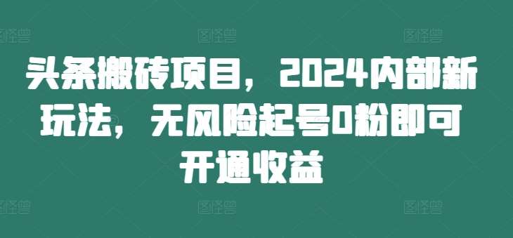 头条搬砖项目,2024内部新玩法,无风险起号0粉即可开通收益网创吧-网创项目资源站-副业项目-创业项目-搞钱项目网创吧