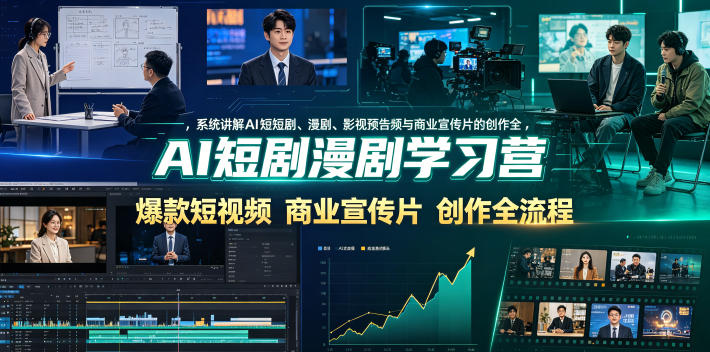AI短剧漫剧学习营,系统讲解AI短剧、漫剧、影视预告片、爆款短视频与商业宣传片的创作全流程网创吧-网创项目资源站-副业项目-创业项目-搞钱项目网创吧